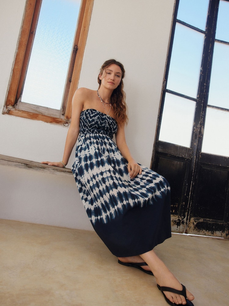 Navy Shirred Bandeau Midi Dress - Image 1 of 6