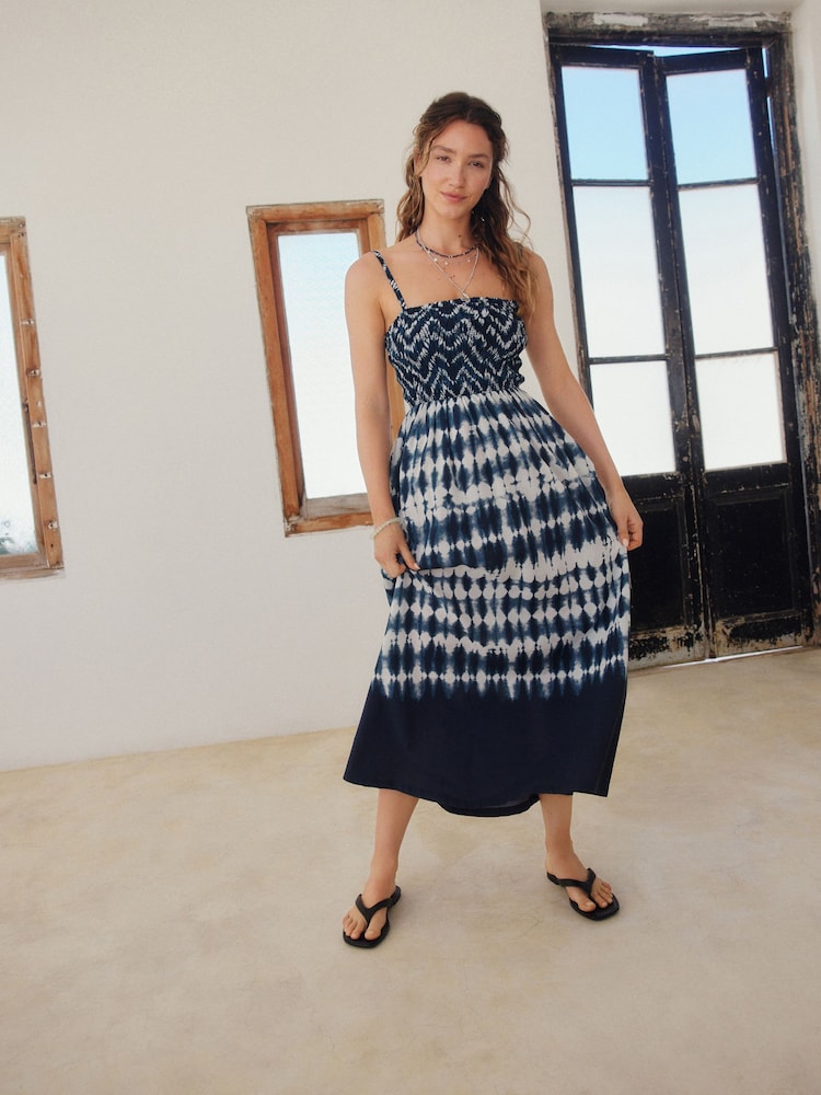 Navy Shirred Bandeau Midi Dress - Image 2 of 6