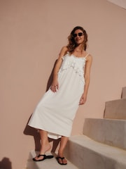 White Ruffle Midi Slip Dress - Image 1 of 8