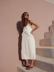 White Ruffle Midi Slip Dress - Image 2 of 8