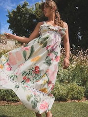 Pink/White Kew Gardens Maxi Floral Print 100% Cotton Summer Dress - Image 1 of 7
