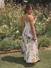 Pink/White Kew Gardens Maxi Floral Print 100% Cotton Summer Dress - Image 3 of 7