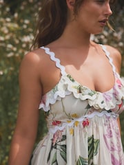 Pink/White Kew Gardens Maxi Floral Print 100% Cotton Summer Dress - Image 6 of 7