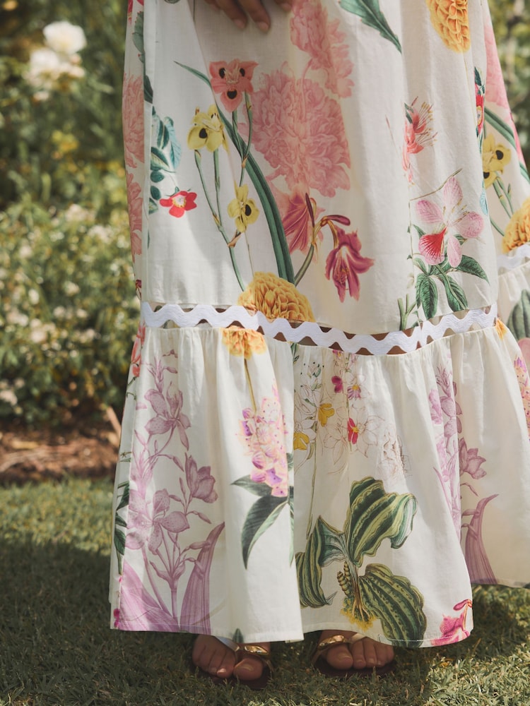 Pink/White Kew Gardens Maxi Floral Print 100% Cotton Summer Dress - Image 7 of 7