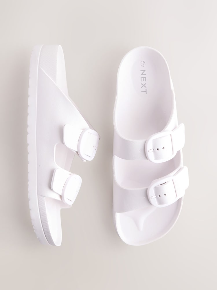 White EVA Beach Double Strap Flat Sliders - Image 1 of 8