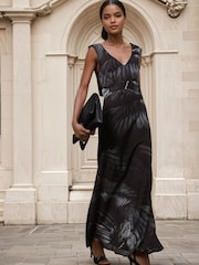 Religion Grey/Black Dawn Maxi Column Dress With Draped Back Detail In Hand-Painted Print - Image 1 of 7