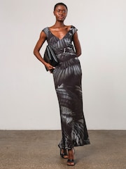 Religion Grey/Black Dawn Maxi Column Dress With Draped Back Detail In Hand-Painted Print - Image 4 of 7
