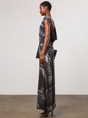 Religion Grey/Black Dawn Maxi Column Dress With Draped Back Detail In Hand-Painted Print - Image 5 of 7