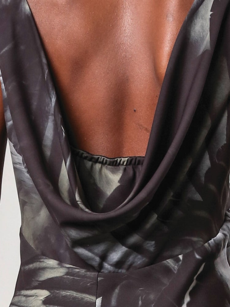 Religion Grey/Black Dawn Maxi Column Dress With Draped Back Detail In Hand-Painted Print - Image 7 of 7