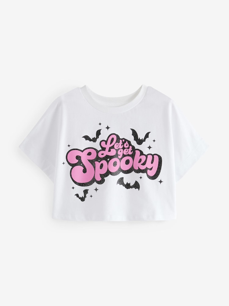 White Cropped Halloween Graphic 100% Cotton T-Shirt (3-16yrs) - Image 2 of 4