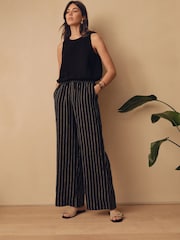 Black/White N. Premium 100% Linen Wide Leg Pull-on Trousers - Image 1 of 7