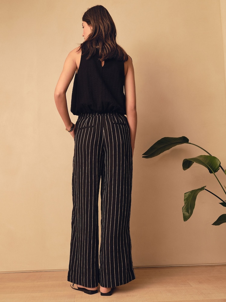 Black/White N. Premium 100% Linen Wide Leg Pull-on Trousers - Image 2 of 7