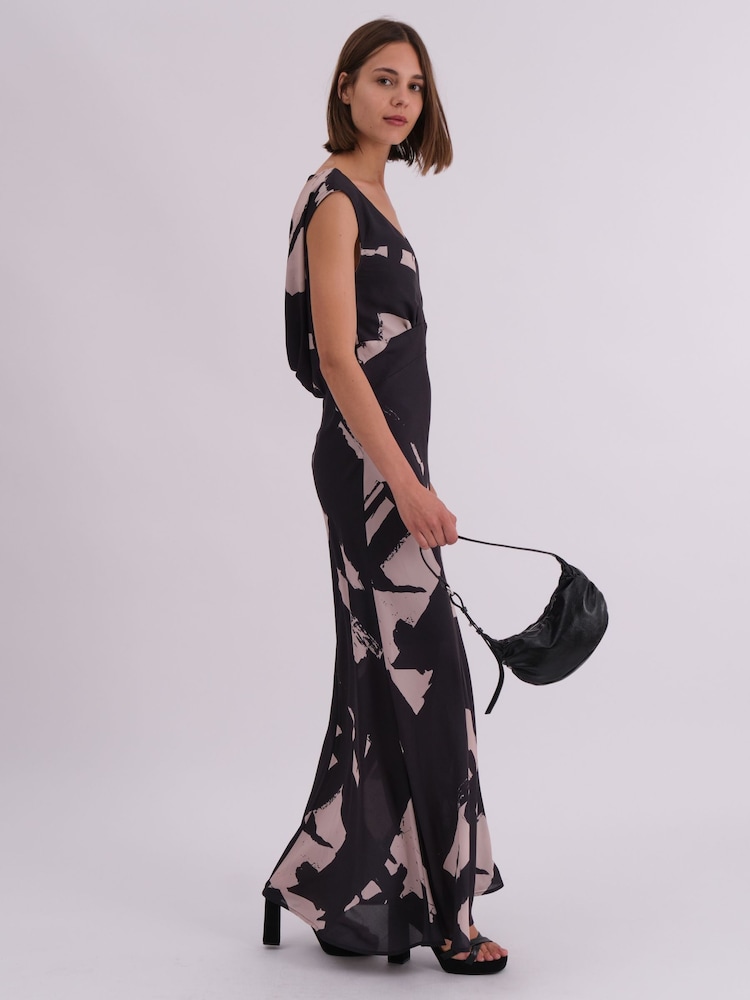 Religion Black Dawn Maxi Column Dress With Draped Back Detail In Hand-Painted Print - Image 1 of 6