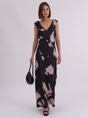 Religion Black Dawn Maxi Column Dress With Draped Back Detail In Hand-Painted Print - Image 2 of 6
