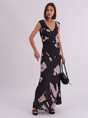 Religion Black Dawn Maxi Column Dress With Draped Back Detail In Hand-Painted Print - Image 4 of 6