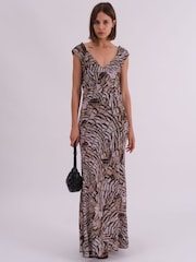 Religion Natural Dawn Maxi Column Dress With Draped Back Detail In Hand-Painted Print - Image 1 of 6