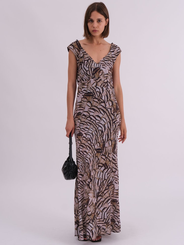 Religion Natural Dawn Maxi Column Dress With Draped Back Detail In Hand-Painted Print - Image 1 of 6 Religion Natural Dawn Maxi Column Dress With Draped Back Detail In Hand-Painted Print - Image 1 of 6