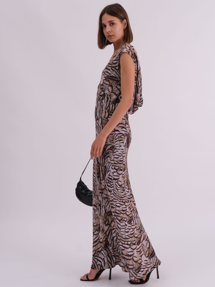 Religion Natural Dawn Maxi Column Dress With Draped Back Detail In Hand-Painted Print - Image 2 of 6 Religion Natural Dawn Maxi Column Dress With Draped Back Detail In Hand-Painted Print - Image 2 of 6