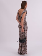Religion Natural Dawn Maxi Column Dress With Draped Back Detail In Hand-Painted Print - Image 3 of 6