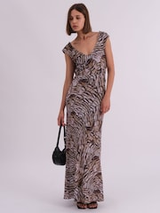 Religion Natural Dawn Maxi Column Dress With Draped Back Detail In Hand-Painted Print - Image 4 of 6