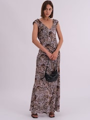 Religion Natural Dawn Maxi Column Dress With Draped Back Detail In Hand-Painted Print - Image 5 of 6