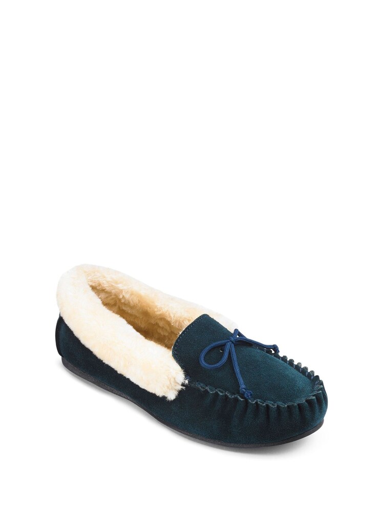 JD Williams Green Classic Moccasin Wide Fit Slippers - Image 2 of 3