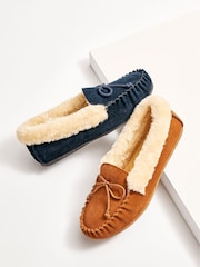 JD Williams Green Classic Moccasin Wide Fit Slippers - Image 3 of 3