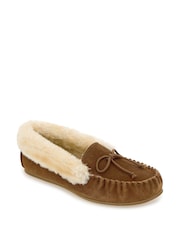 JD Williams Chestnut Classic Suede Moccasin Slippers in Wide Fit - Image 2 of 3