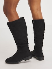 JD Williams Black Super Curvy Calf Microsuede Ruched Boots in Wide Fit Super Curvy Calf - Image 2 of 4