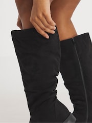 JD Williams Black Super Curvy Calf Microsuede Ruched Boots in Wide Fit Super Curvy Calf - Image 3 of 4