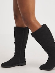 JD Williams Black Super Curvy Calf Microsuede Ruched Boots in Wide Fit Super Curvy Calf - Image 4 of 4