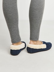 JD Williams Natural Classic Suede Moccasin Slippers in Extra Wide Fit - Image 2 of 2