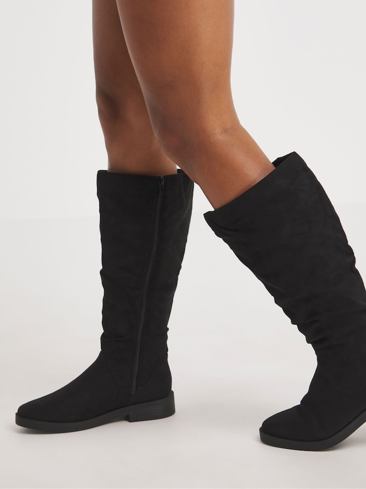 JD Williams Black Microsuede Ruched Boots in Extra Wide Fit - Image 1 of 1 JD Williams Black Microsuede Ruched Boots in Extra Wide Fit - Image 1 of 1