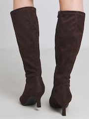 JD Williams Brown Kitten Heel High Leg Boots in Wide Fit - Image 2 of 4