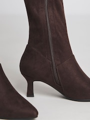 JD Williams Brown Kitten Heel High Leg Boots in Wide Fit - Image 4 of 4
