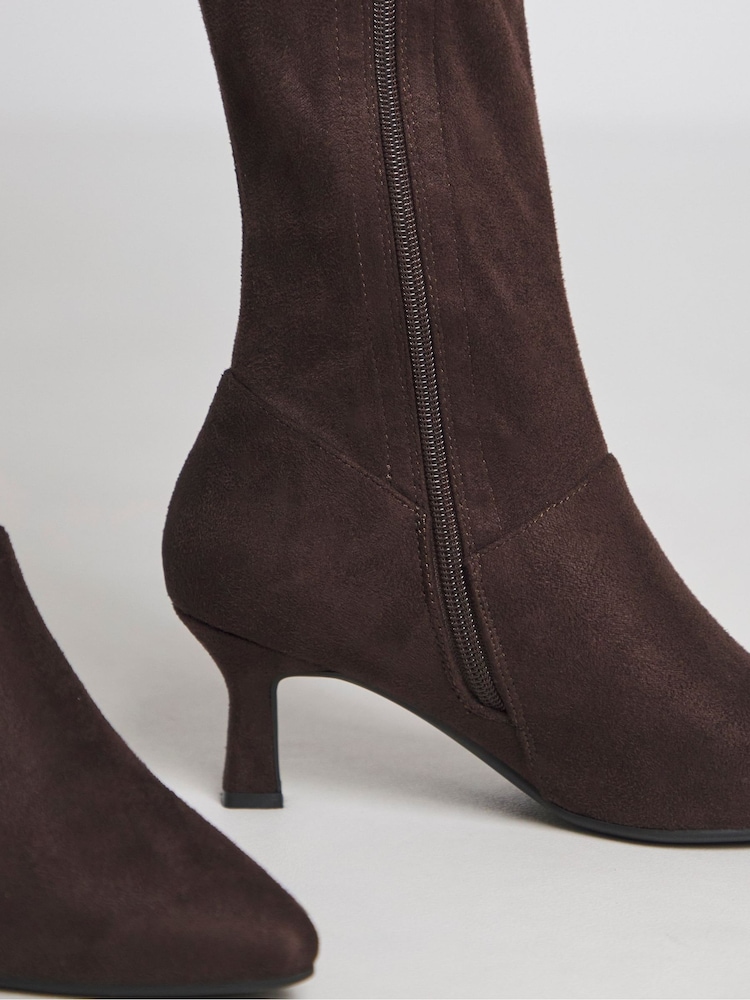 JD Williams Brown Kitten Heel High Leg Boots in Wide Fit - Image 4 of 4
