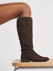 JD Williams Brown Microsuede Ruched Boots in Extra Wide Fit - Image 2 of 4