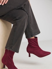 JD Williams Burgundy Kitten Heel Sock Boots In Extra Wide Fit - Image 1 of 4