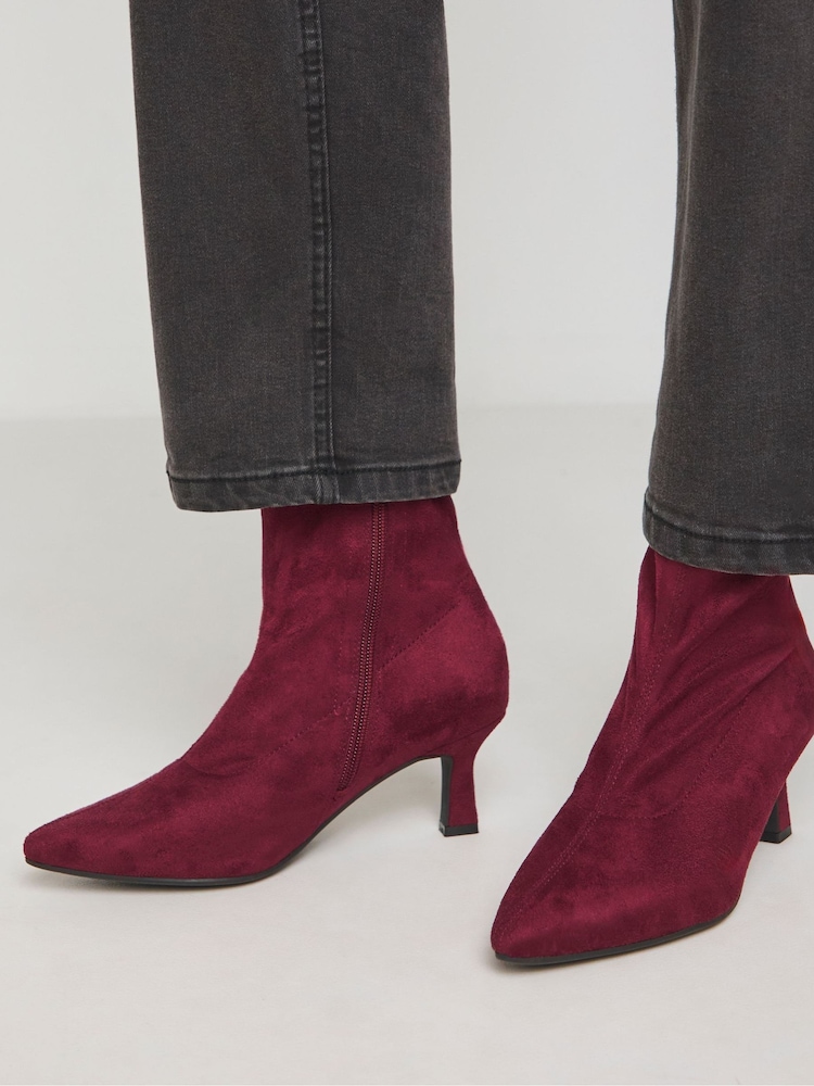 JD Williams Burgundy Kitten Heel Sock Boots In Extra Wide Fit - Image 4 of 4