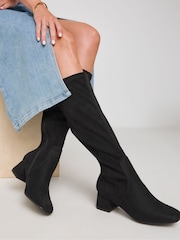 JD Williams Black Low Block Heel Knee High Boots in Extra Wide Fit - Image 1 of 4