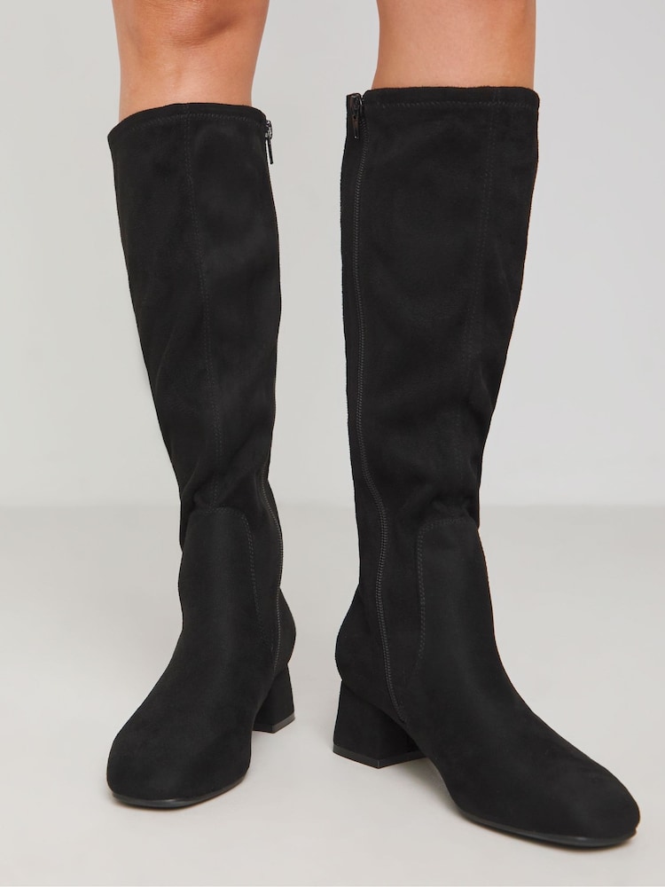 JD Williams Black Low Block Heel Knee High Boots in Extra Wide Fit - Image 4 of 4