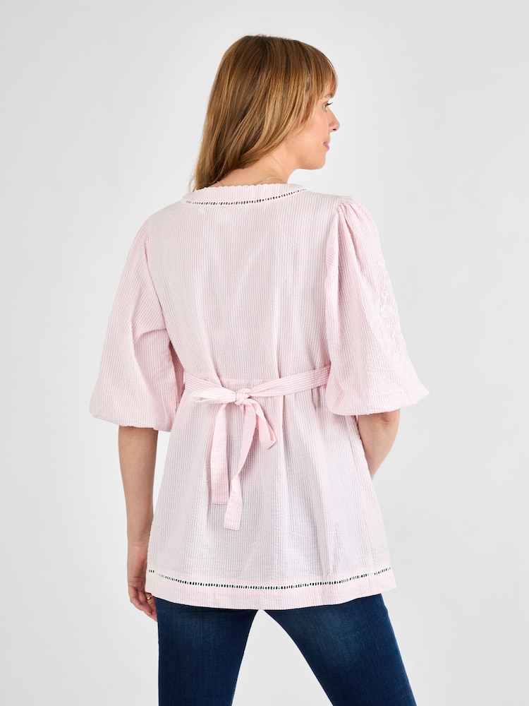 JoJo Maman Bébé Pink Stripe Embroidered Maternity Blouse - Image 2 of 4