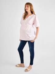 JoJo Maman Bébé Pink Stripe Embroidered Maternity Blouse - Image 3 of 4