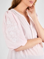 JoJo Maman Bébé Pink Stripe Embroidered Maternity Blouse - Image 4 of 4