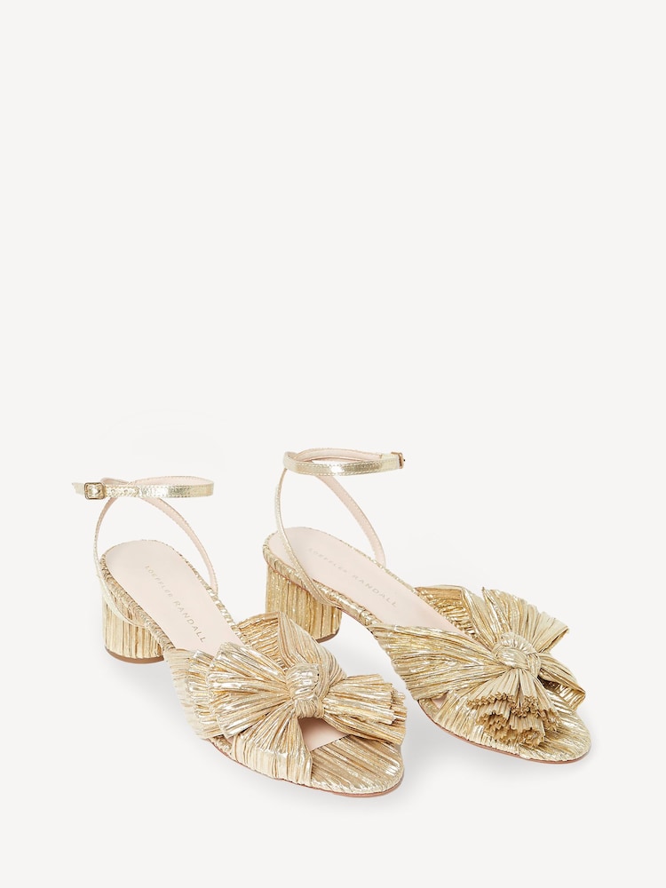 Loeffler Randall Gold Dahlia Pleated Knot Sandals With Ankle Strap - Image 2 of 6