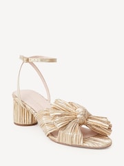 Loeffler Randall Gold Dahlia Pleated Knot Sandals With Ankle Strap - Image 3 of 6