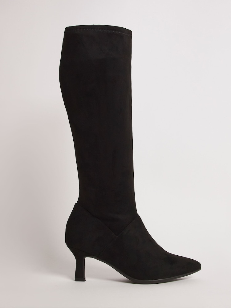 JD Williams Black Kitten Heel High Leg Boots in Extra Wide Fit Super Curvy - Image 1 of 4