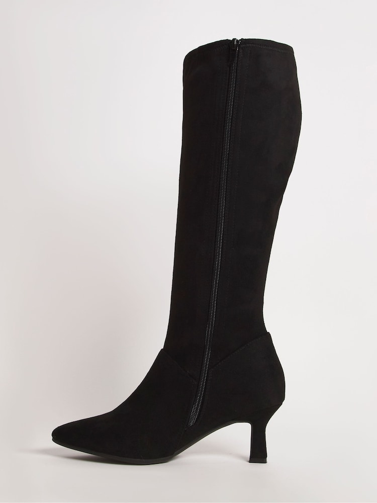 JD Williams Black Kitten Heel High Leg Boots in Extra Wide Fit Super Curvy - Image 2 of 4