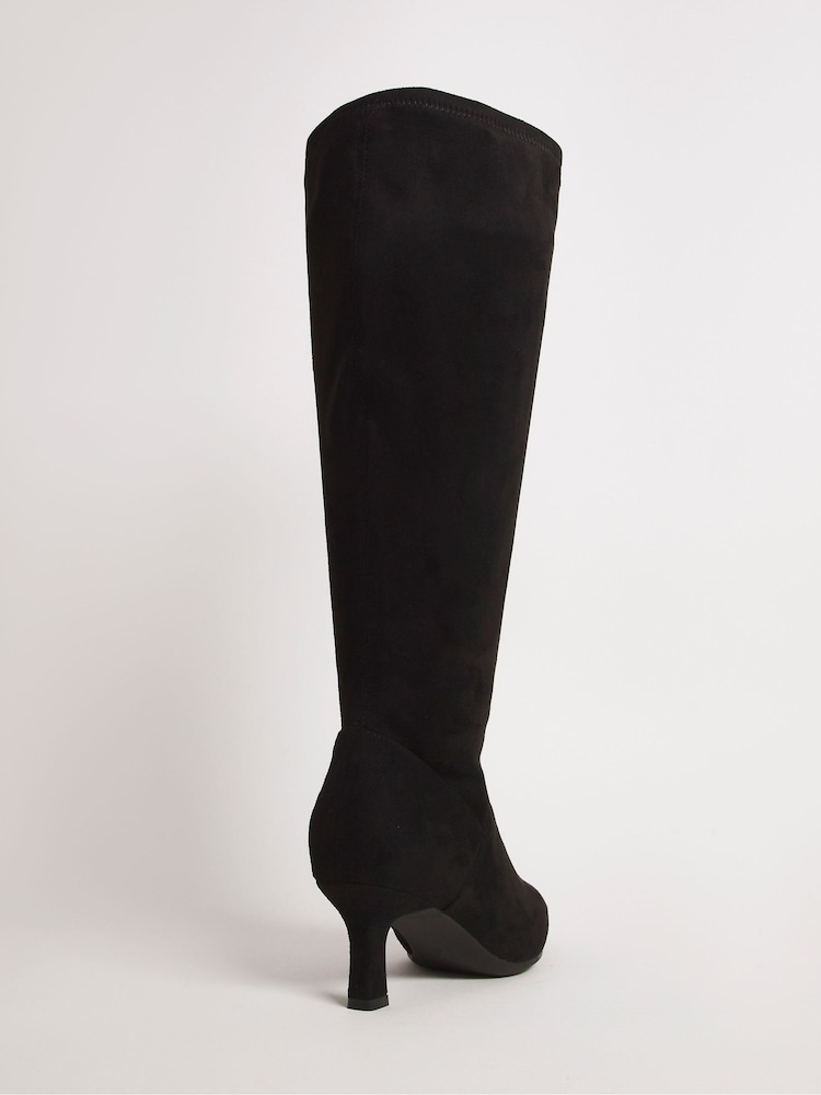 JD Williams Black Kitten Heel High Leg Boots in Extra Wide Fit Super Curvy - Image 4 of 4