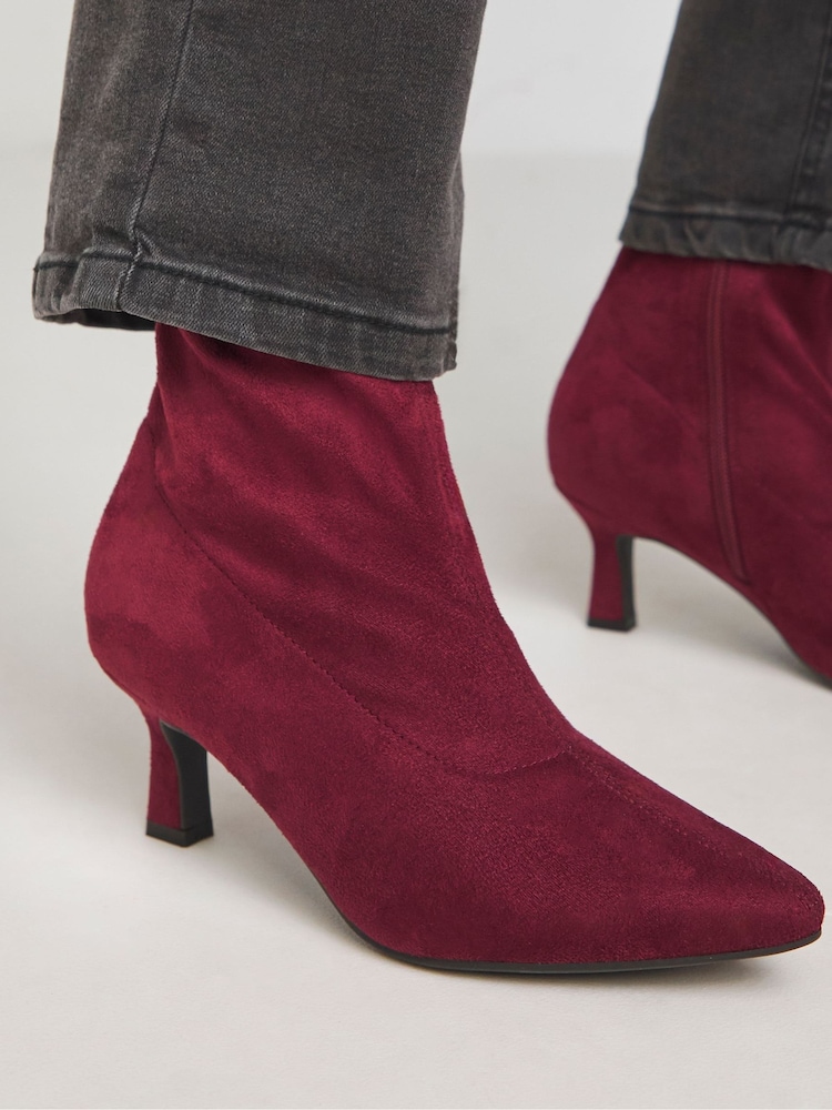 JD Williams Burgundy Kitten Heel Sock Boots In Wide Fit - Image 4 of 4